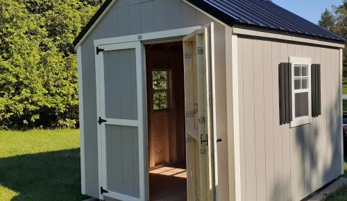 Garden storage shed open door